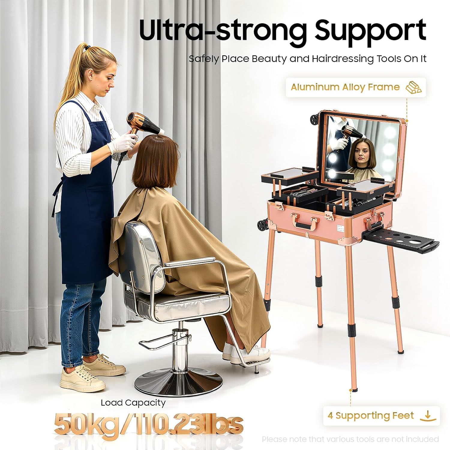 Professional Rolling Makeup Station – LED Mirror &amp; 3-Tier Storage