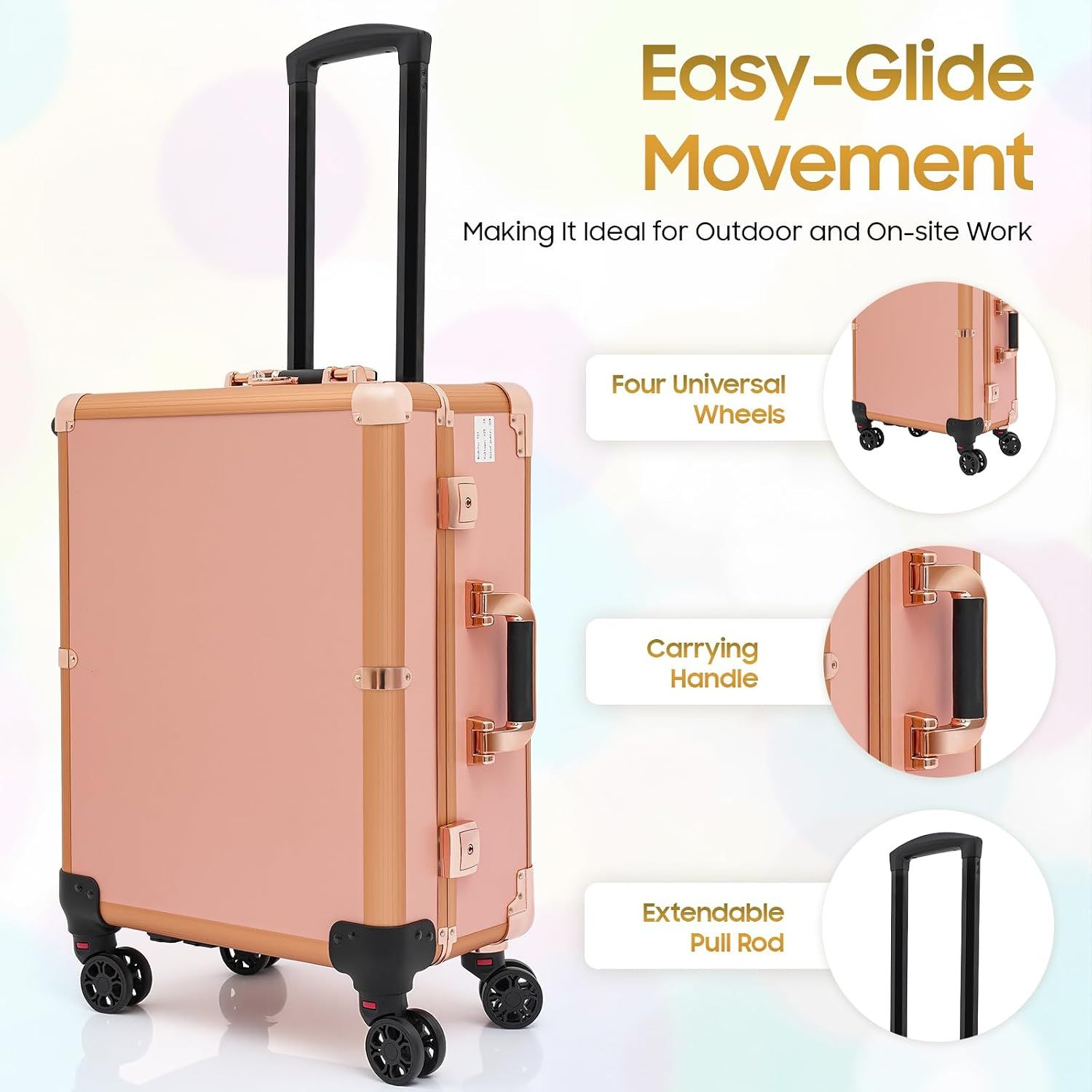 Professional Rolling Makeup Station – LED Mirror &amp; 3-Tier Storage