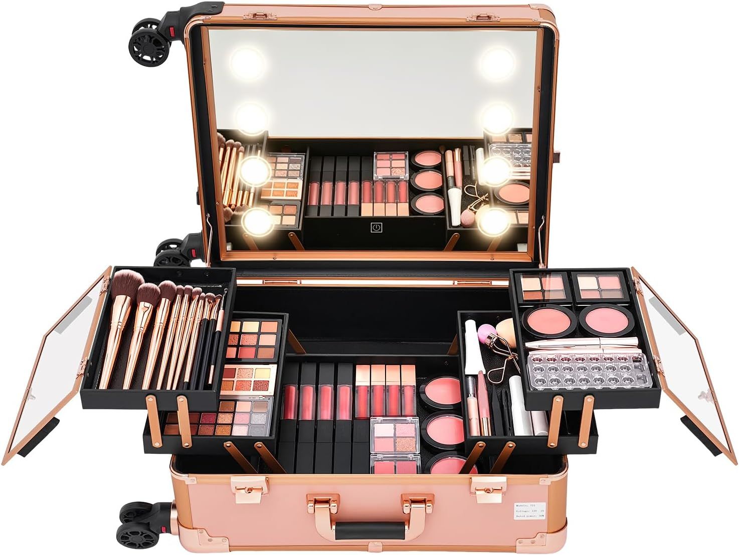 Professional Rolling Makeup Station – LED Mirror &amp; 3-Tier Storage