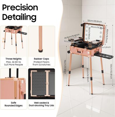 Professional Rolling Makeup Station – LED Mirror &amp; 3-Tier Storage
