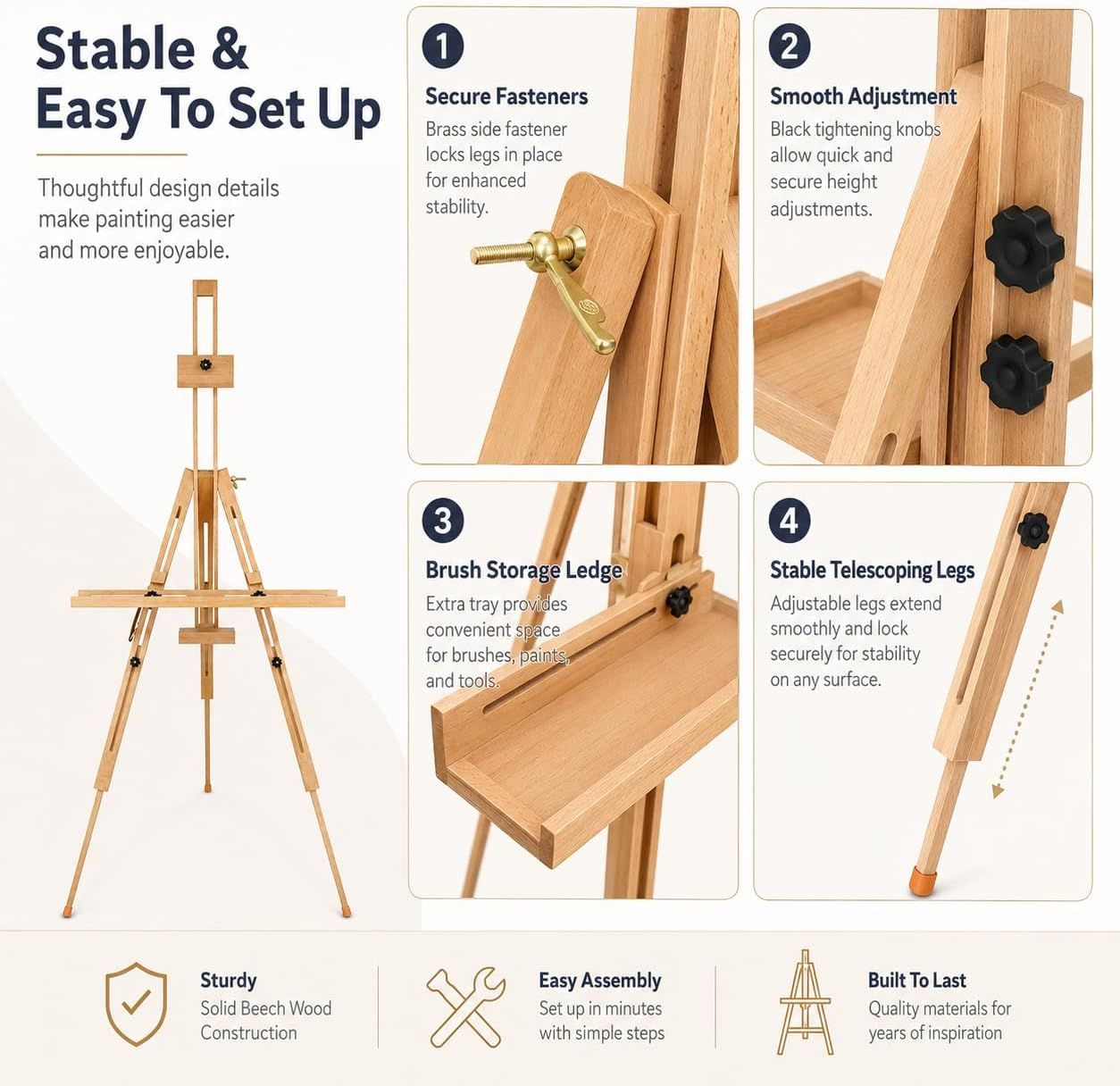 Wooden Tripod Easel Foldable Artist Canvas Stand