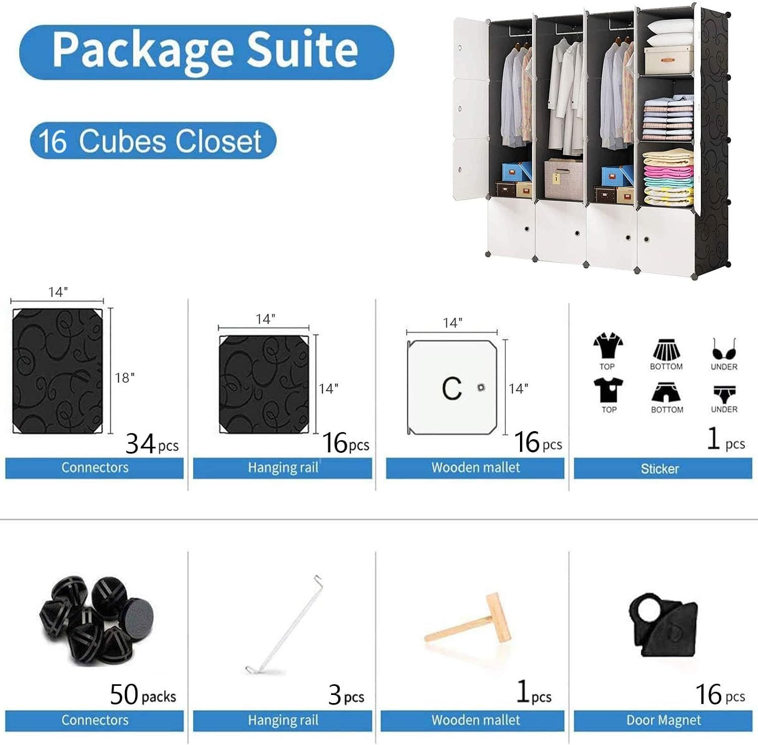 Portable 16-Cube Modular Storage Cabinet – Black &amp; White, 10 kg Per Cube