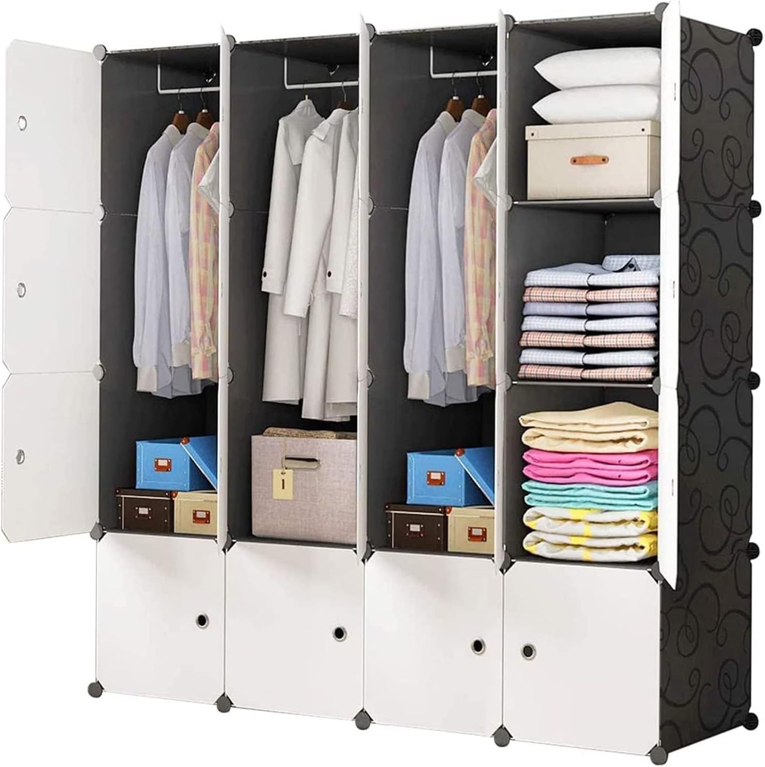 Portable 16-Cube Modular Storage Cabinet – Black &amp; White, 10 kg Per Cube
