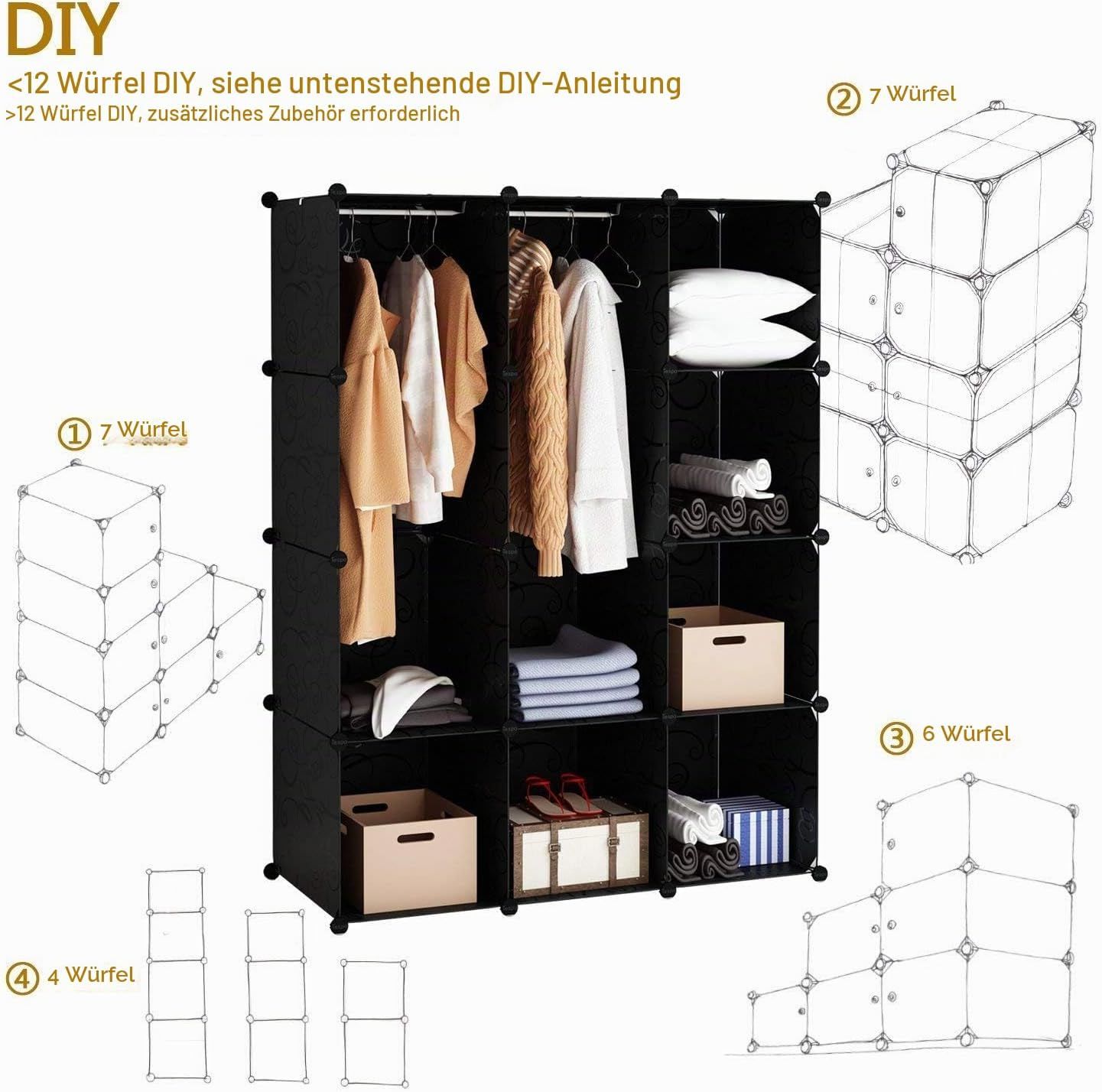 Portable 16-Cube Modular Storage Cabinet – Black &amp; White, 10 kg Per Cube