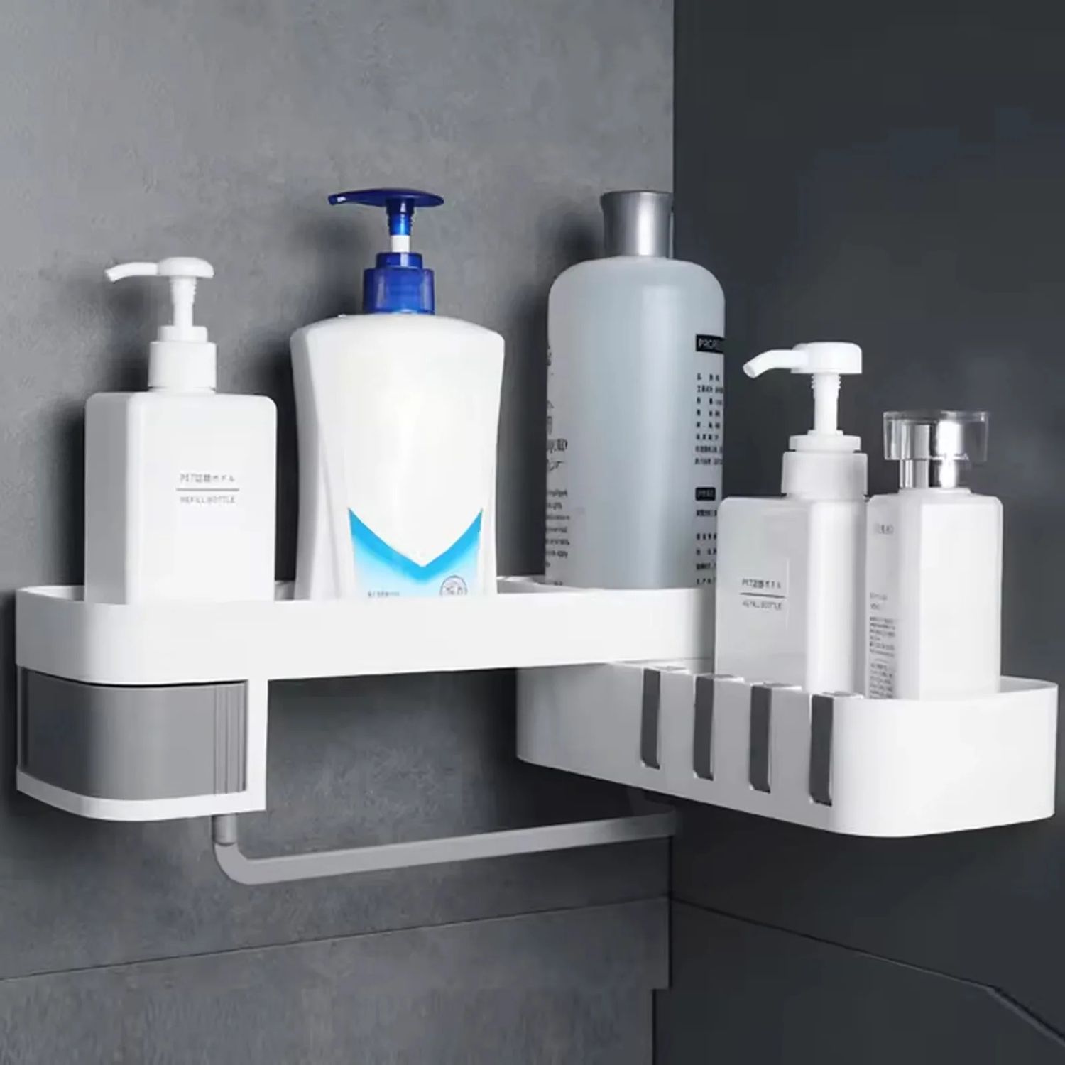 Corner Shower Shelf Wall Mounted 180° Rotating Bathroom Storage Rack