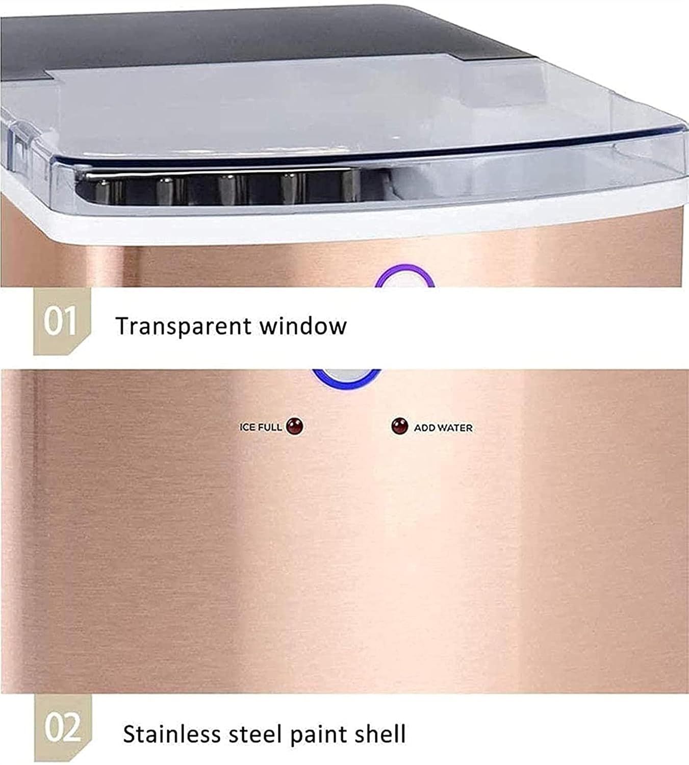 30kg/24H Countertop Ice Maker Self Cleaning
