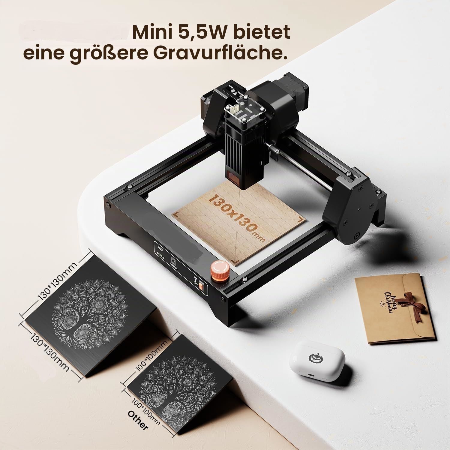 RAY5 Mini 5.5W Laser Engraving Machine 130 × 130mm Compact Laser Engraver