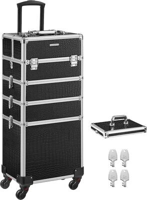 Aluminium Makeup Trolley Cosmetic Case with Detachable Mini-Cases – Portable Storage for Beauty Tools and Supplies