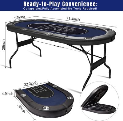 8 Player Foldable Poker Table 71 Inch