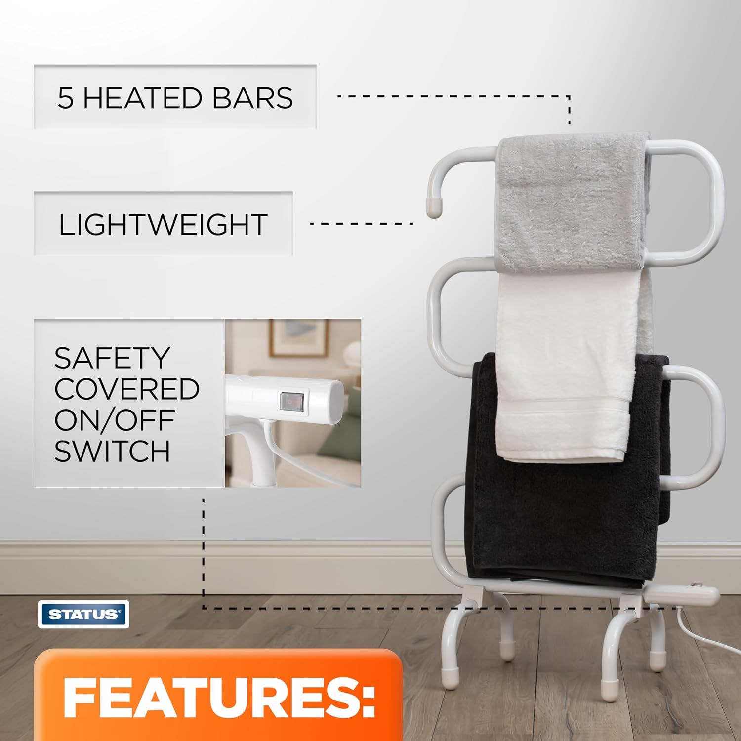 100W Electric Heated Towel Rail Aluminium Dryer