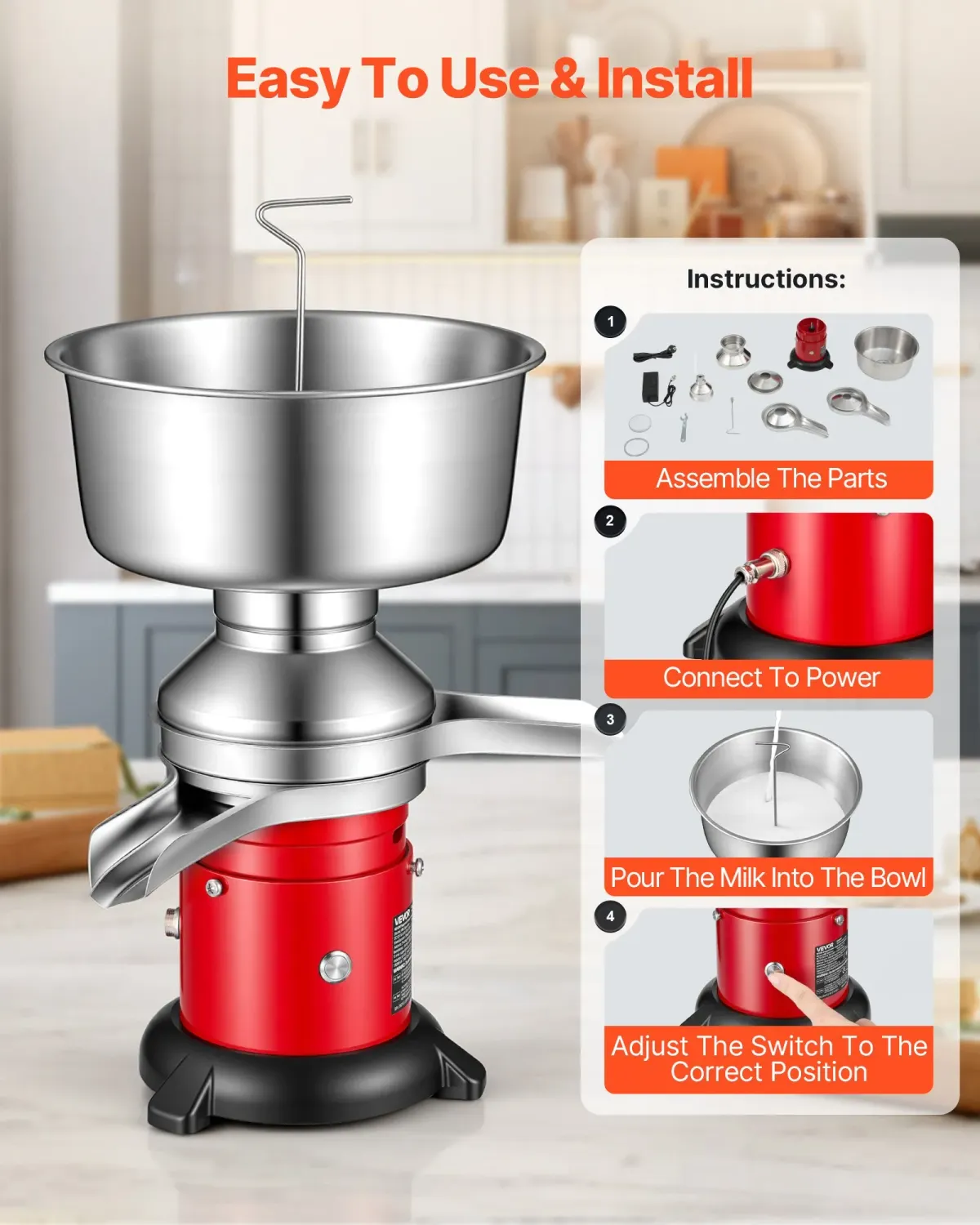 Electric Milk Cream Separator 60L/H 40W 10500RPM