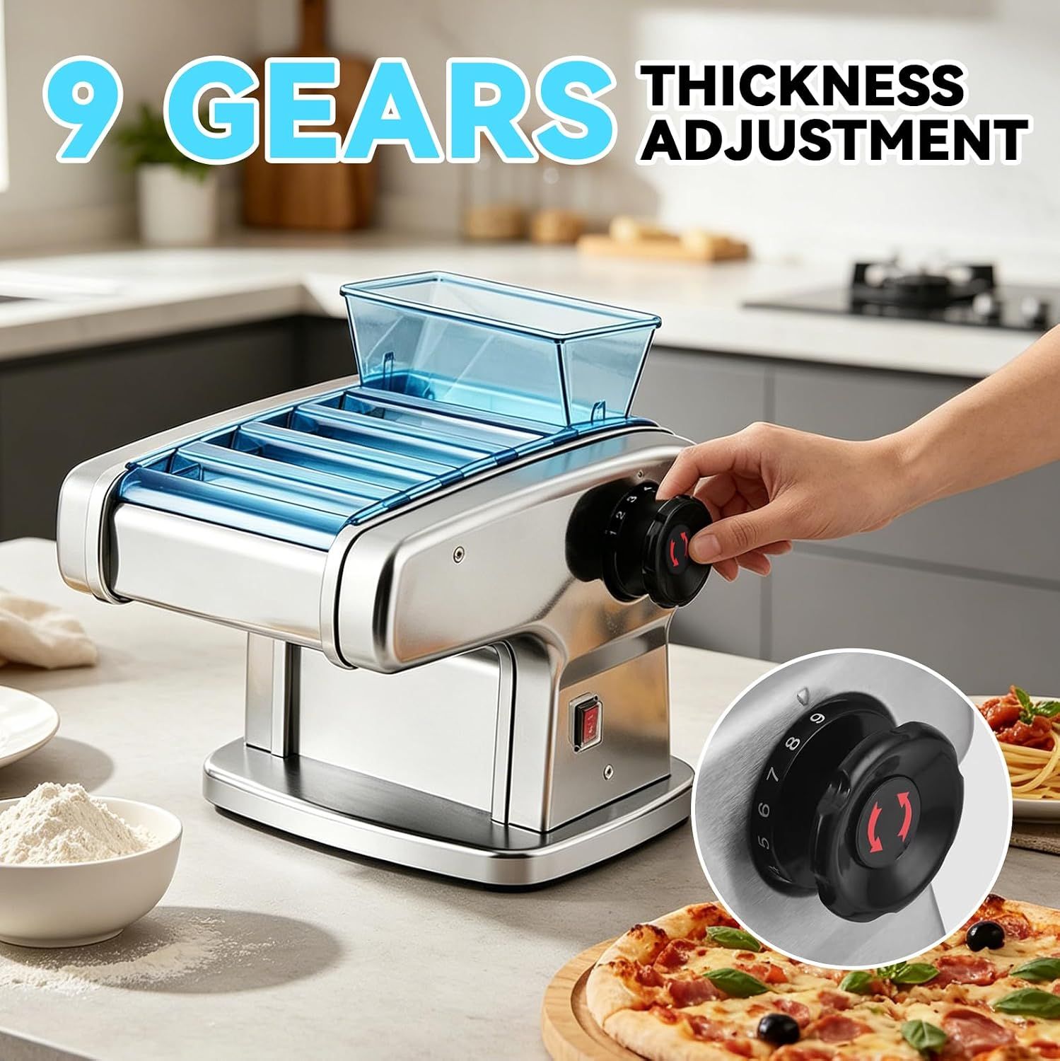Electric Pasta Machine 9 Thickness Settings Noodle Maker