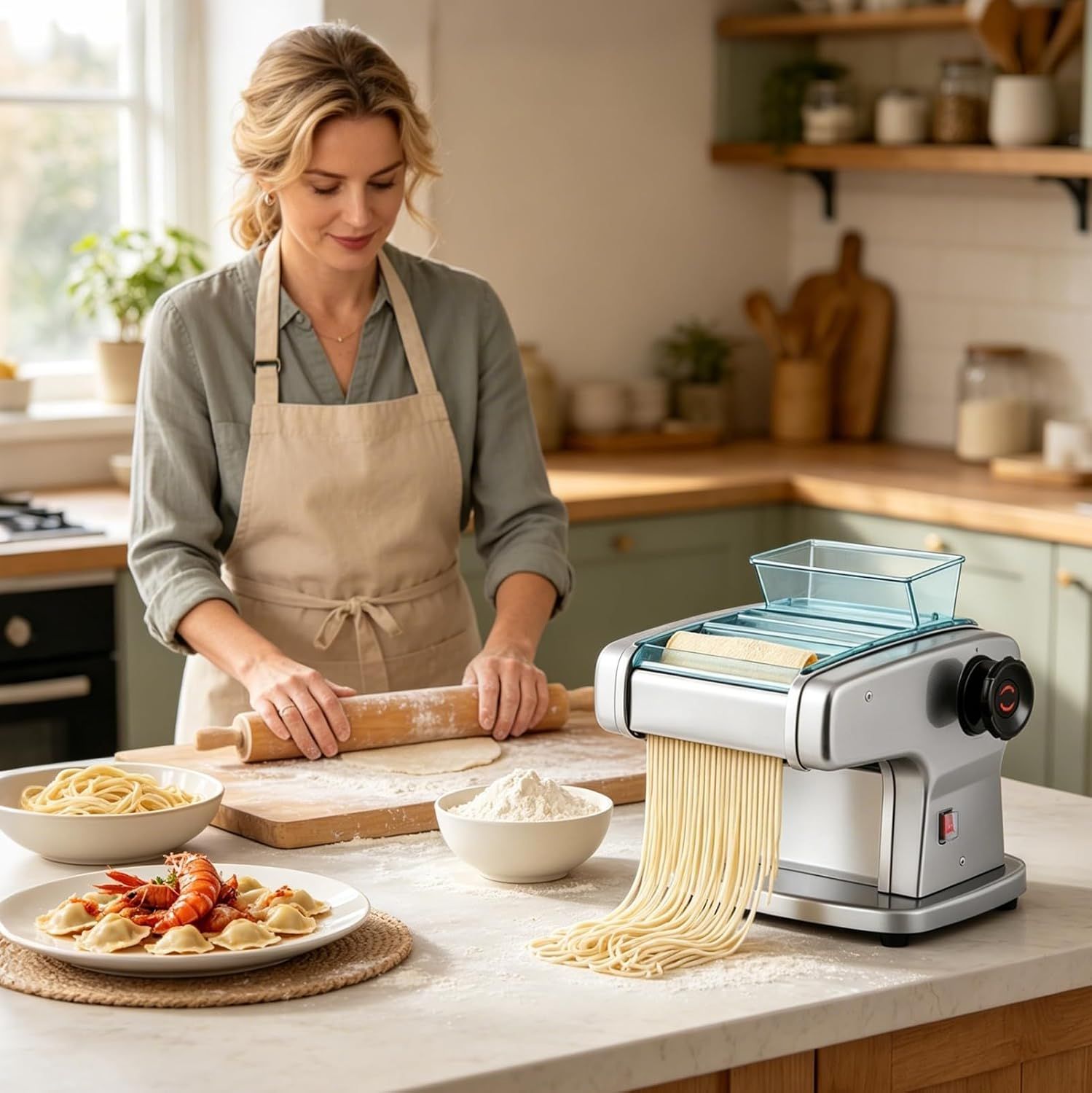 Electric Pasta Machine 9 Thickness Settings Noodle Maker