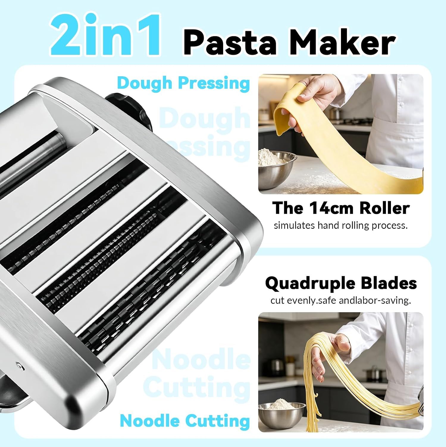 Electric Pasta Machine 9 Thickness Settings Noodle Maker