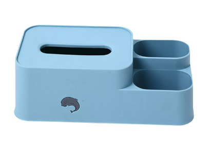 Multifunctional Tissue Box Cover with Storage, Color: Blue