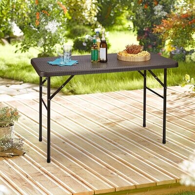 Rattan Brown Look Folding Outdoor Dining Table – Metal Garden Table