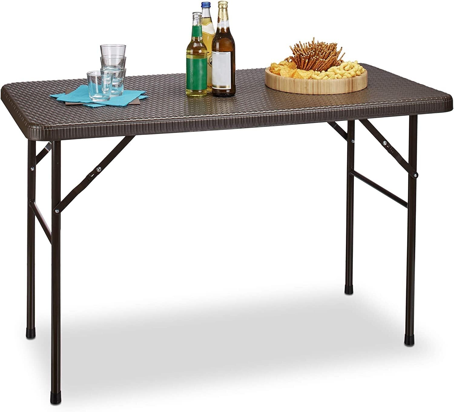 Rattan Brown Look Folding Outdoor Dining Table – Metal Garden Table