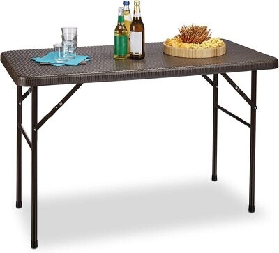 Rattan Brown Look Folding Outdoor Dining Table – Metal Garden Table
