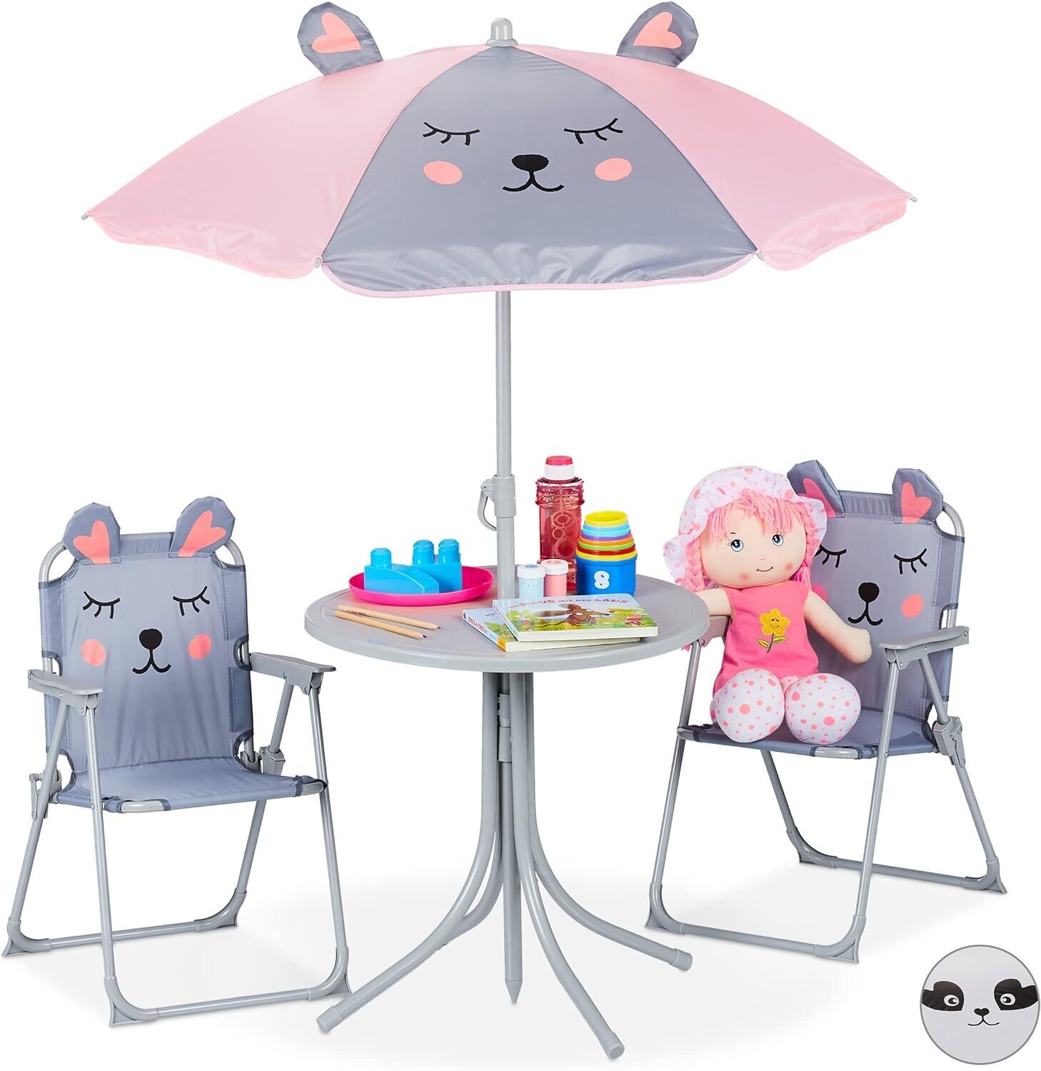 Children's Camping Seating Set with Umbrella – Folding Chairs &amp; Table for Outdoor Camping and Garden Use