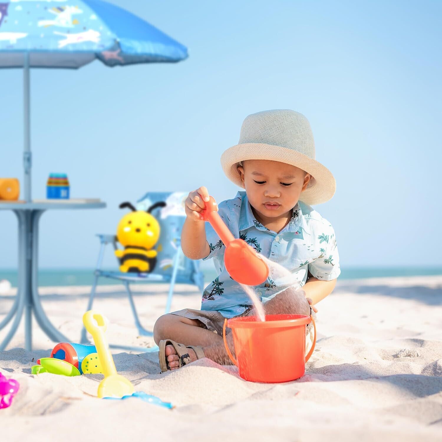 Children's Camping Seating Set with Umbrella – Folding Chairs &amp; Table for Outdoor Camping and Garden Use