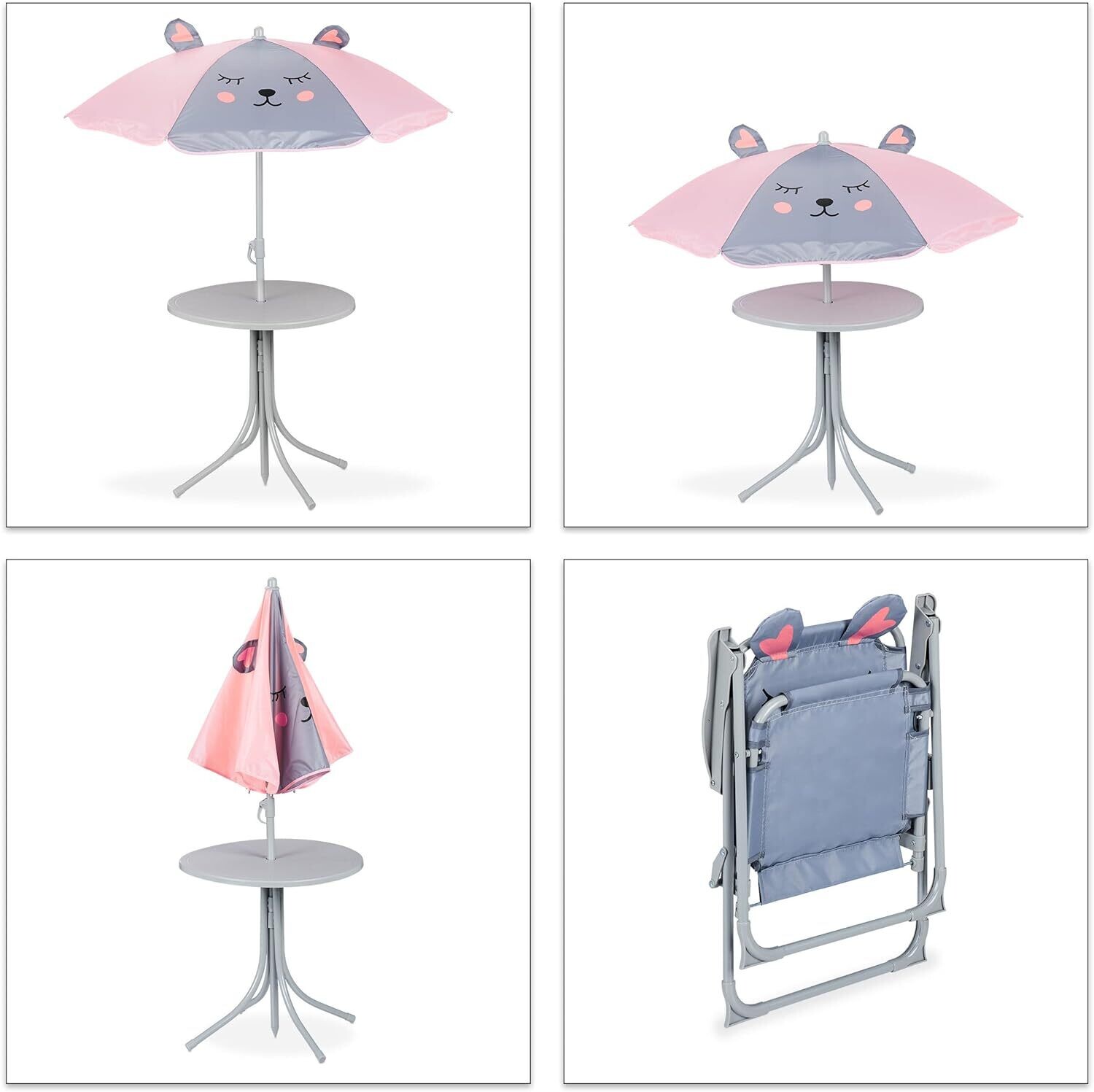 Children's Camping Seating Set with Umbrella – Folding Chairs &amp; Table for Outdoor Camping and Garden Use