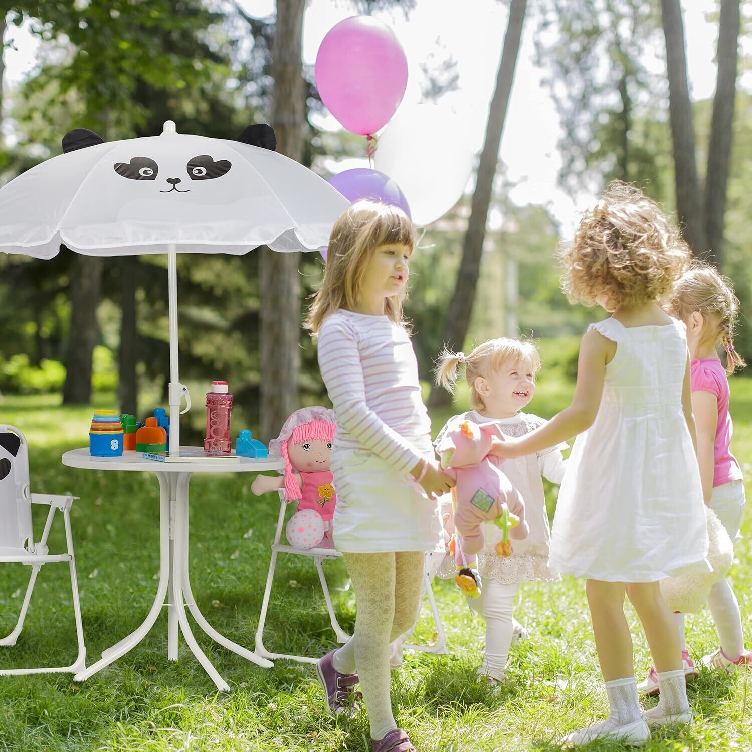 Children's Camping Seating Set with Umbrella – Folding Chairs &amp; Table for Outdoor Camping and Garden Use