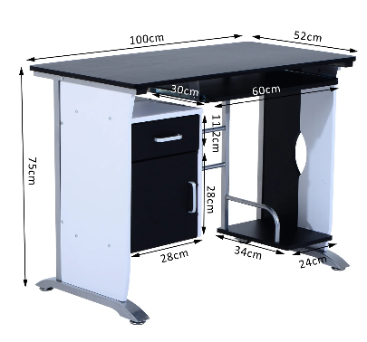 MDF Computer Desk 100cm Black White Modern Design