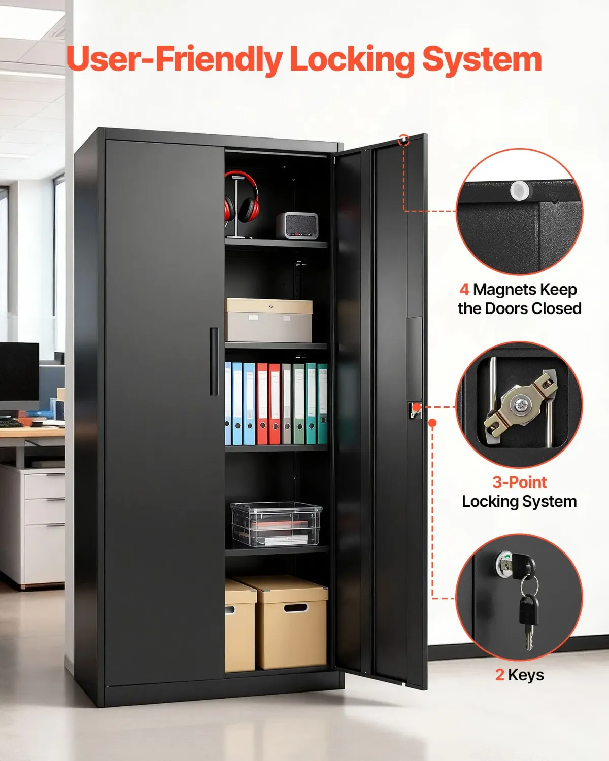 Filing Cabinet Steel Lockable 4 Shelf Storage
