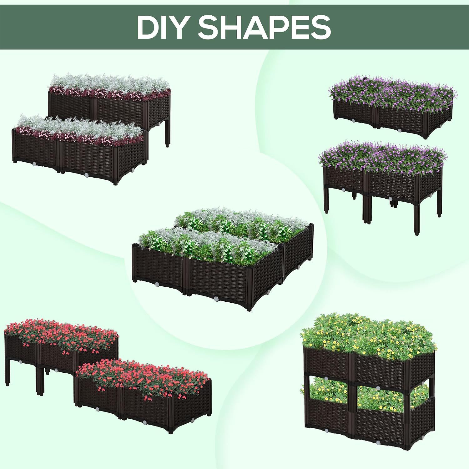 Set Of 4-Piece Self-Watering Raised Garden Planter Box – 26L Rattan-Effect Outdoor Plant Pot