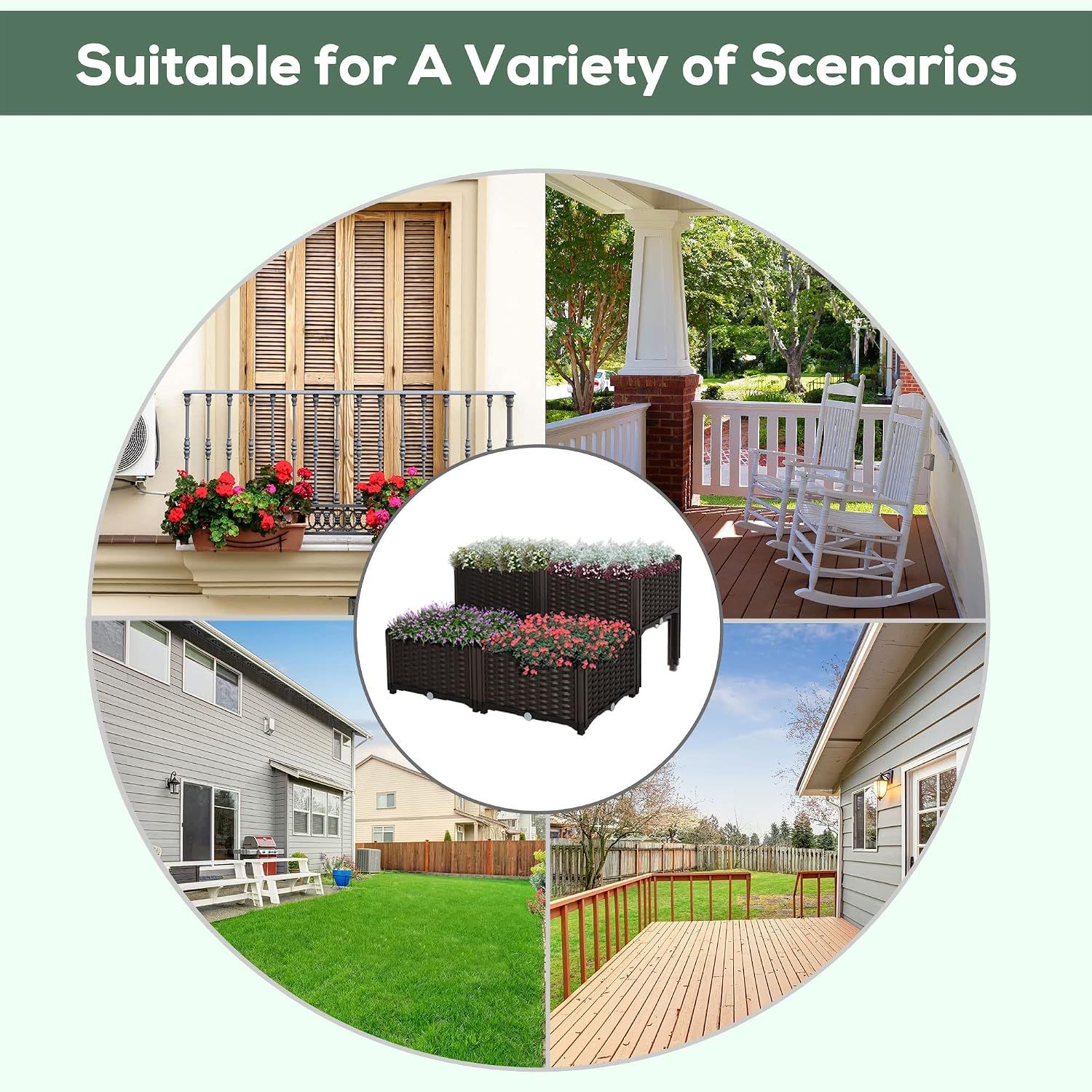 Set Of 4-Piece Self-Watering Raised Garden Planter Box – 26L Rattan-Effect Outdoor Plant Pot
