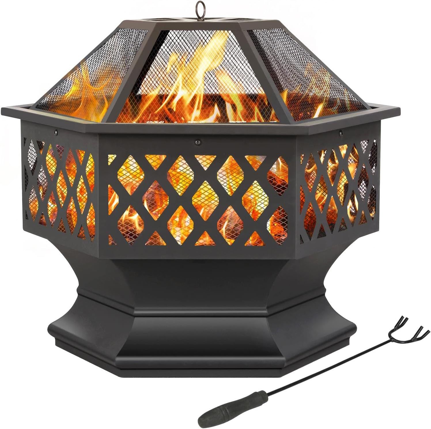 Hexagonal Fire Bowl 60.5cm with Spark Guard Poker