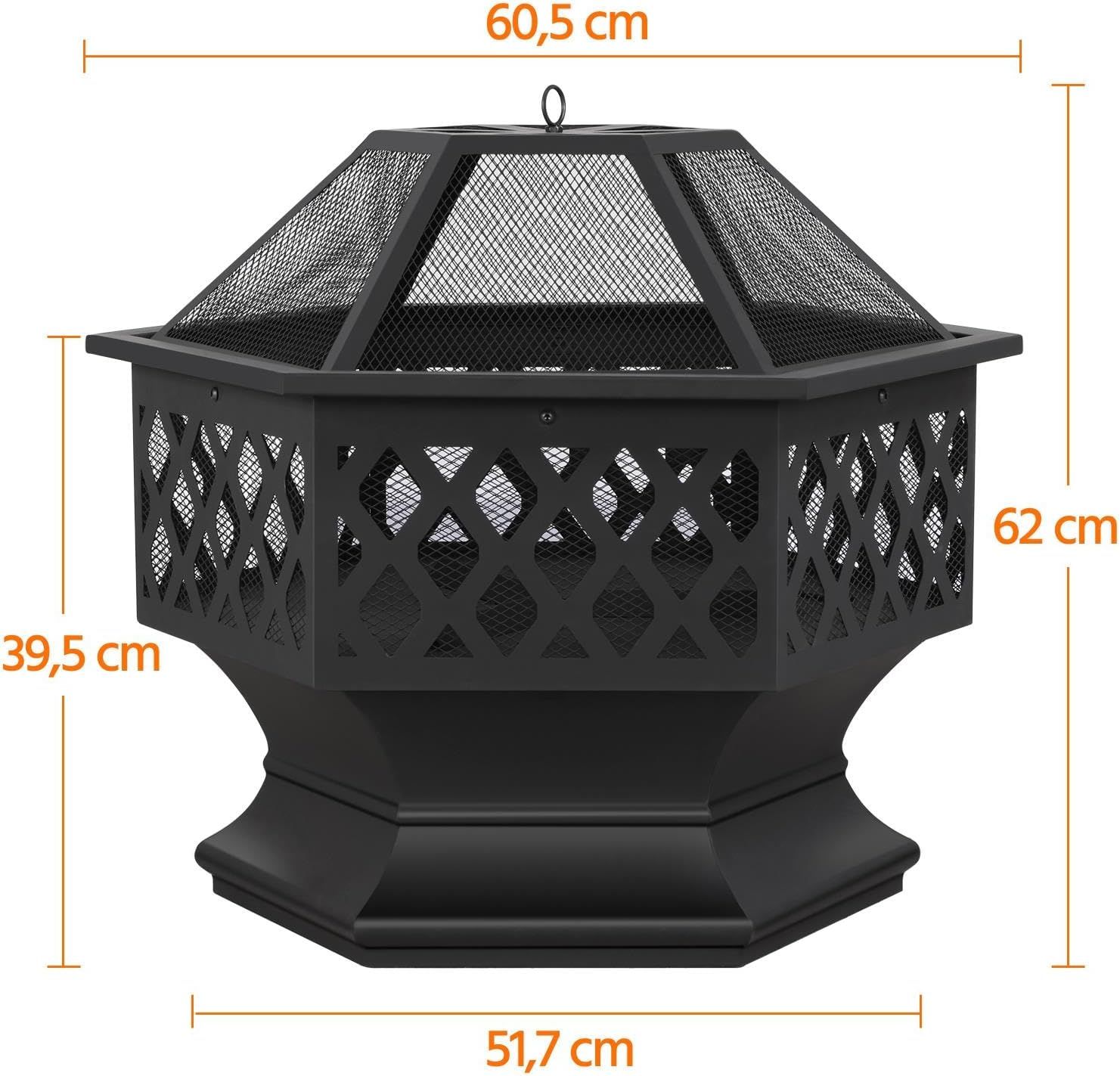 Hexagonal Fire Bowl 60.5cm with Spark Guard Poker