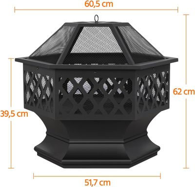 Hexagonal Fire Bowl 60.5cm with Spark Guard Poker
