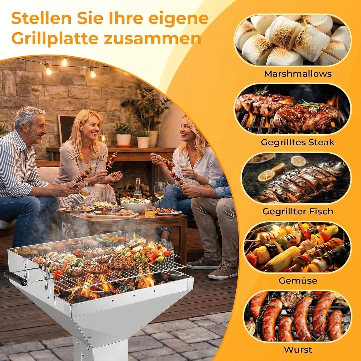 Portable Stainless Steel Charcoal BBQ Grill 3-Level