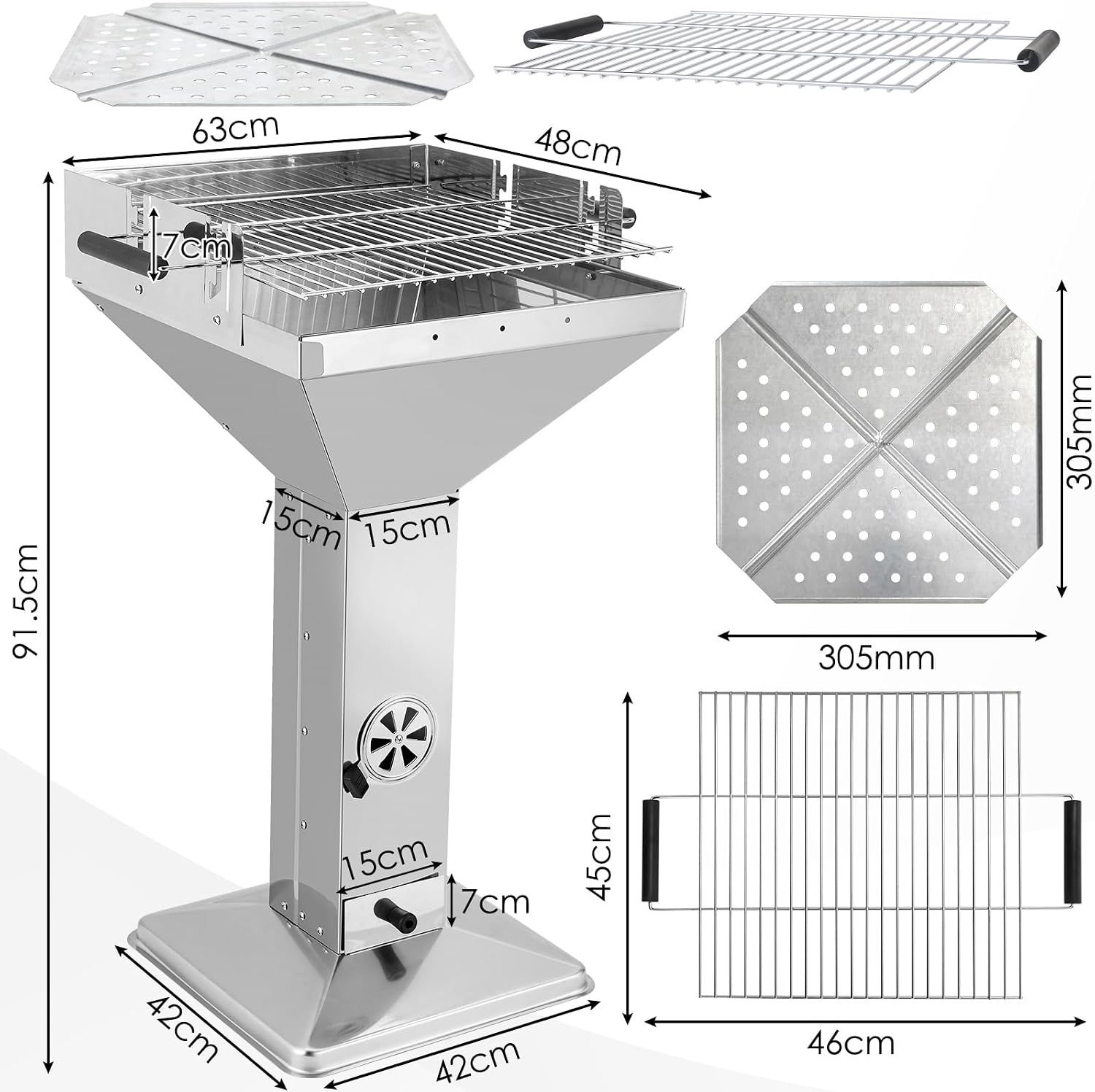 Portable Stainless Steel Charcoal BBQ Grill 3-Level