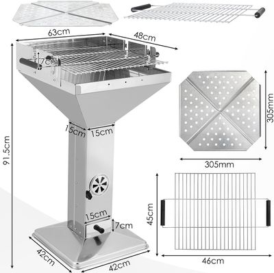 Portable Stainless Steel Charcoal BBQ Grill 3-Level