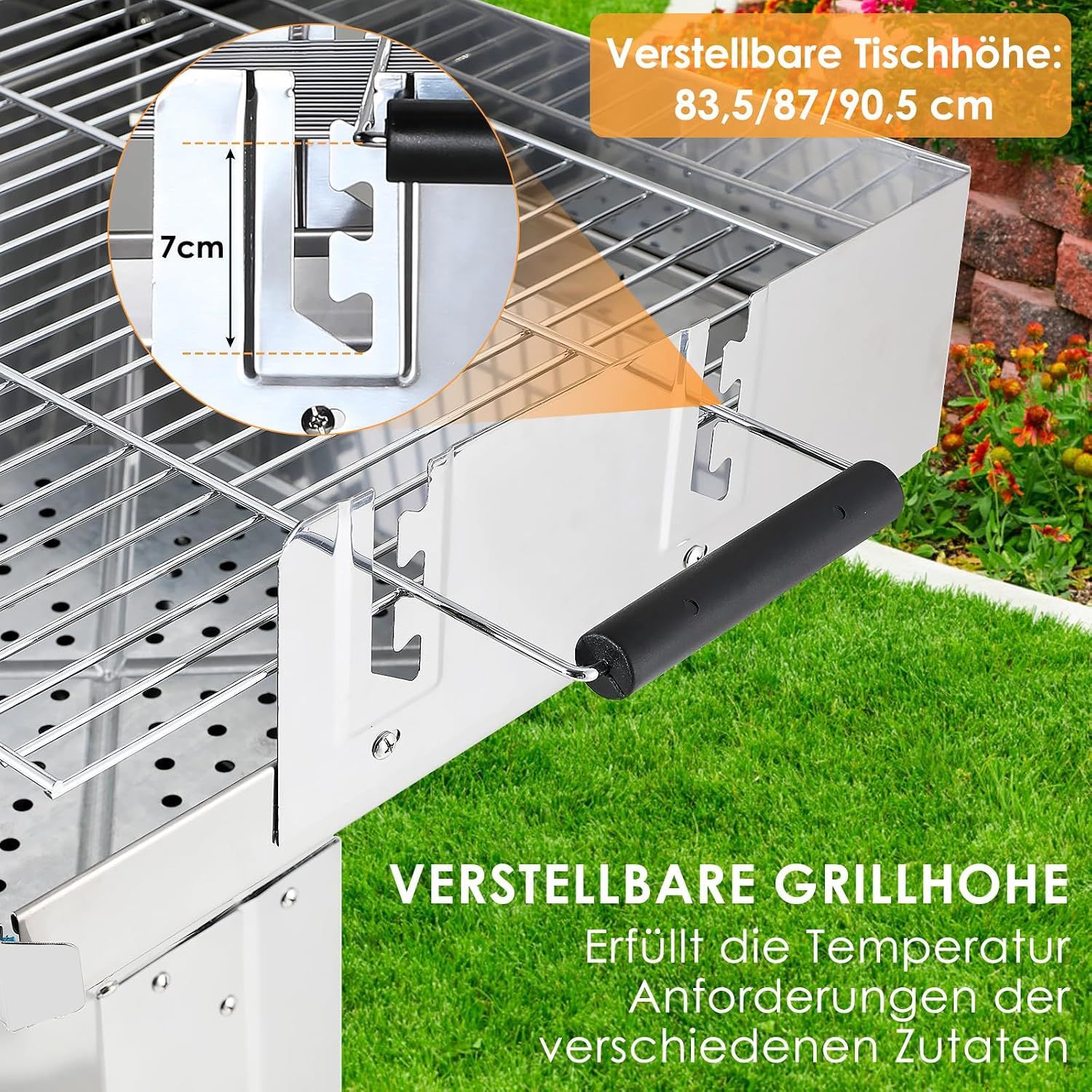 Portable Stainless Steel Charcoal BBQ Grill 3-Level