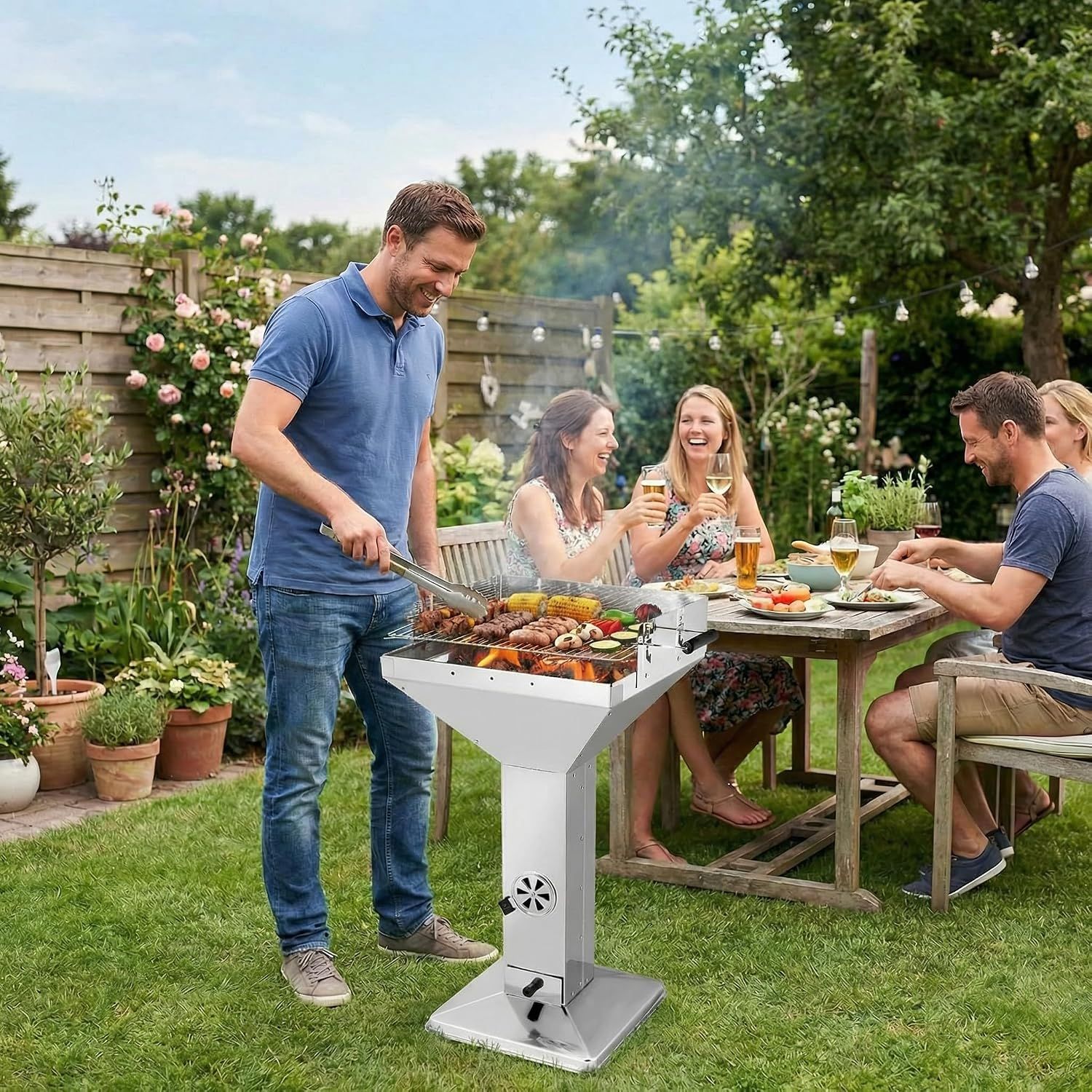 Portable Stainless Steel Charcoal BBQ Grill 3-Level