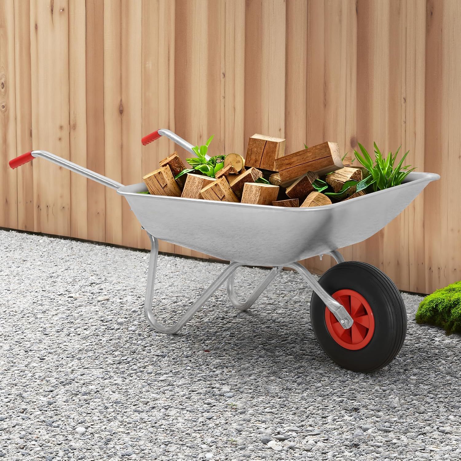 65L Heavy Duty Garden Wheelbarrow with Pneumatic Tyre 100kg Capacity