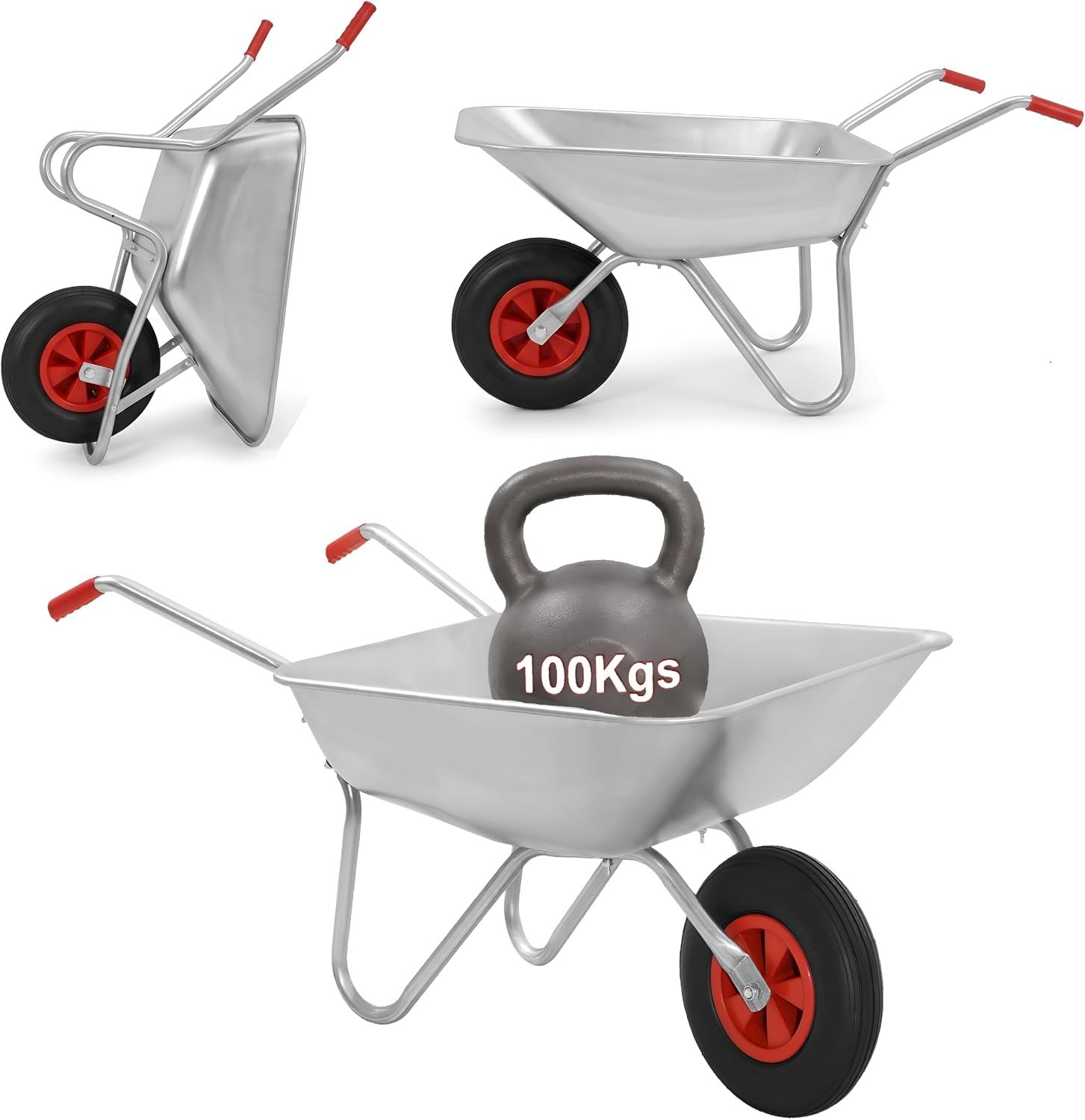 65L Heavy Duty Garden Wheelbarrow with Pneumatic Tyre 100kg Capacity