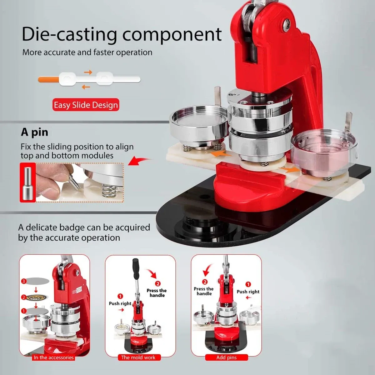 25mm to 75mm 3 Button and Badge Maker Machines - Badge Press Kit with 100pcs Button Parts, Circle Cutter, and Mold - DIY Badge Maker for Custom Buttons and Badges, Ideal for Crafting, Events