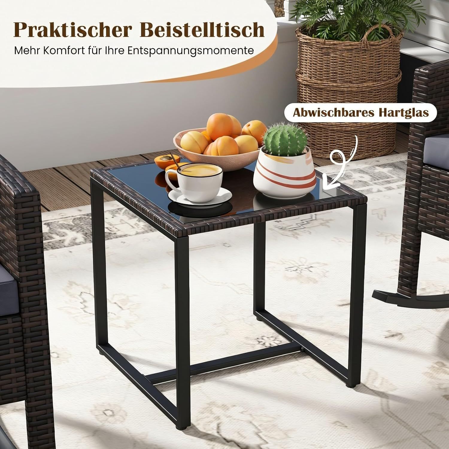 3 Piece Rattan Garden Furniture Set 2 Rocking Chairs
