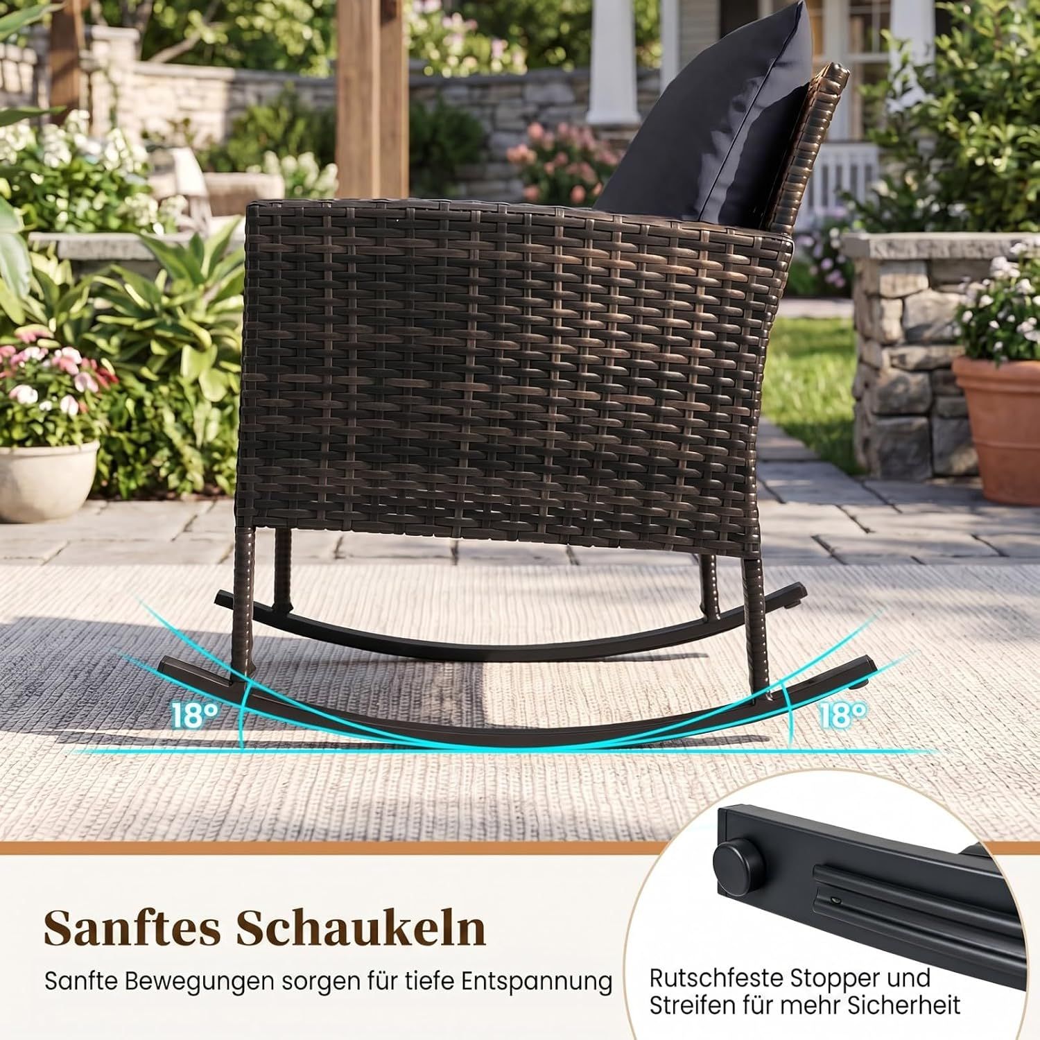 3 Piece Rattan Garden Furniture Set 2 Rocking Chairs