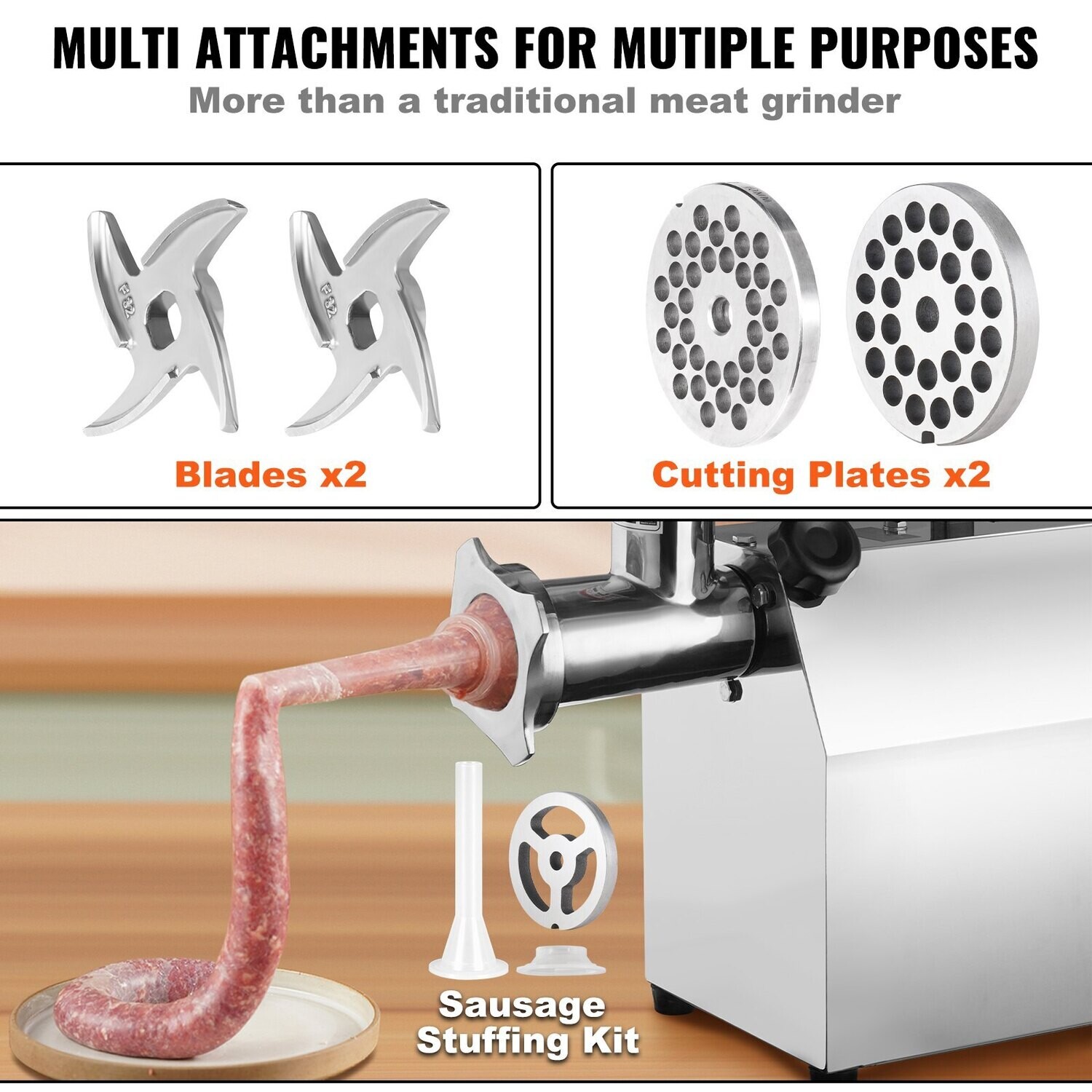 1100W Stainless Steel Electric Meat Grinder Mincer - Heavy-Duty Sausage Maker for Efficient Food Preparation