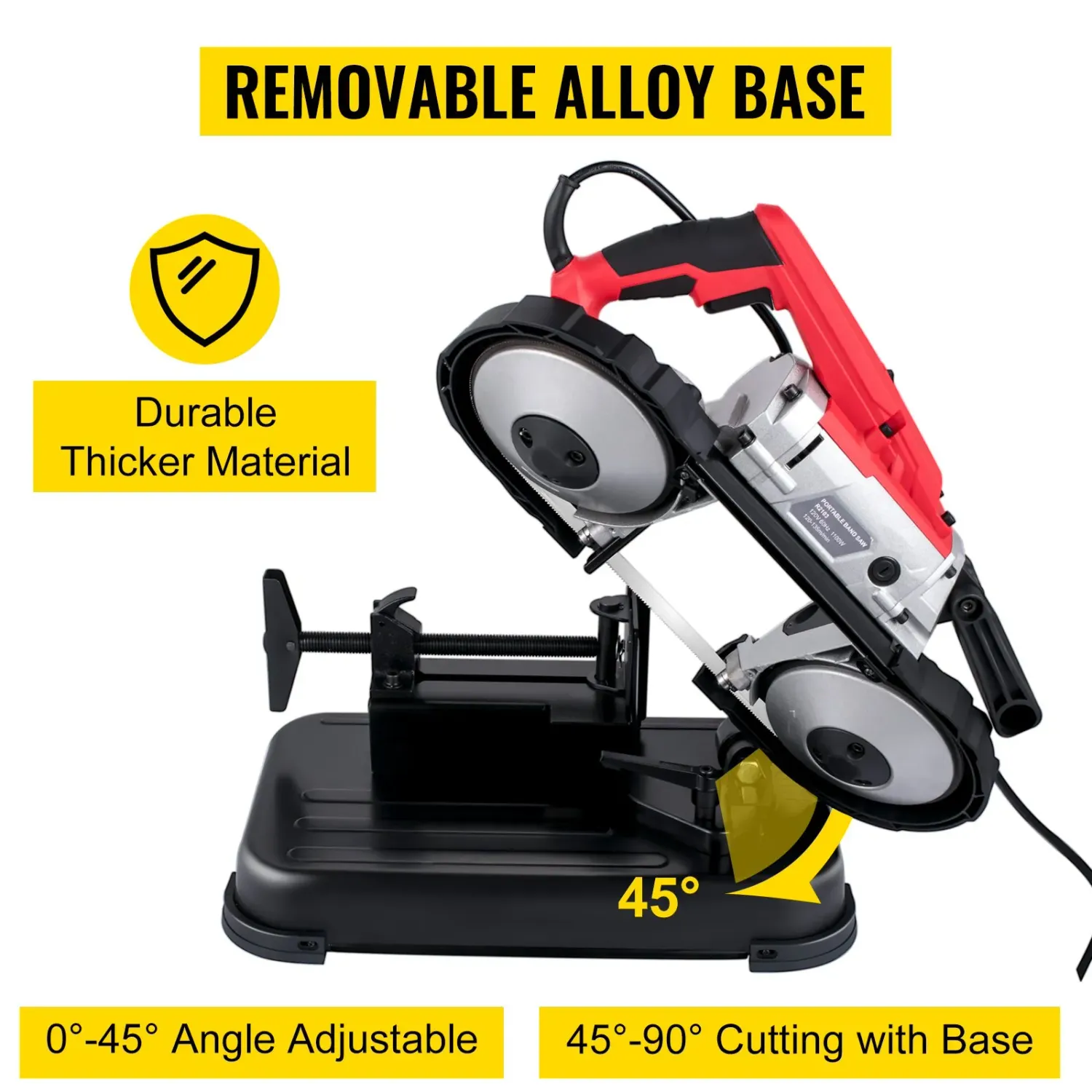 Portable 1100W Metal Cutting Band Saw with Adjustable Speed &amp; Swivel Base