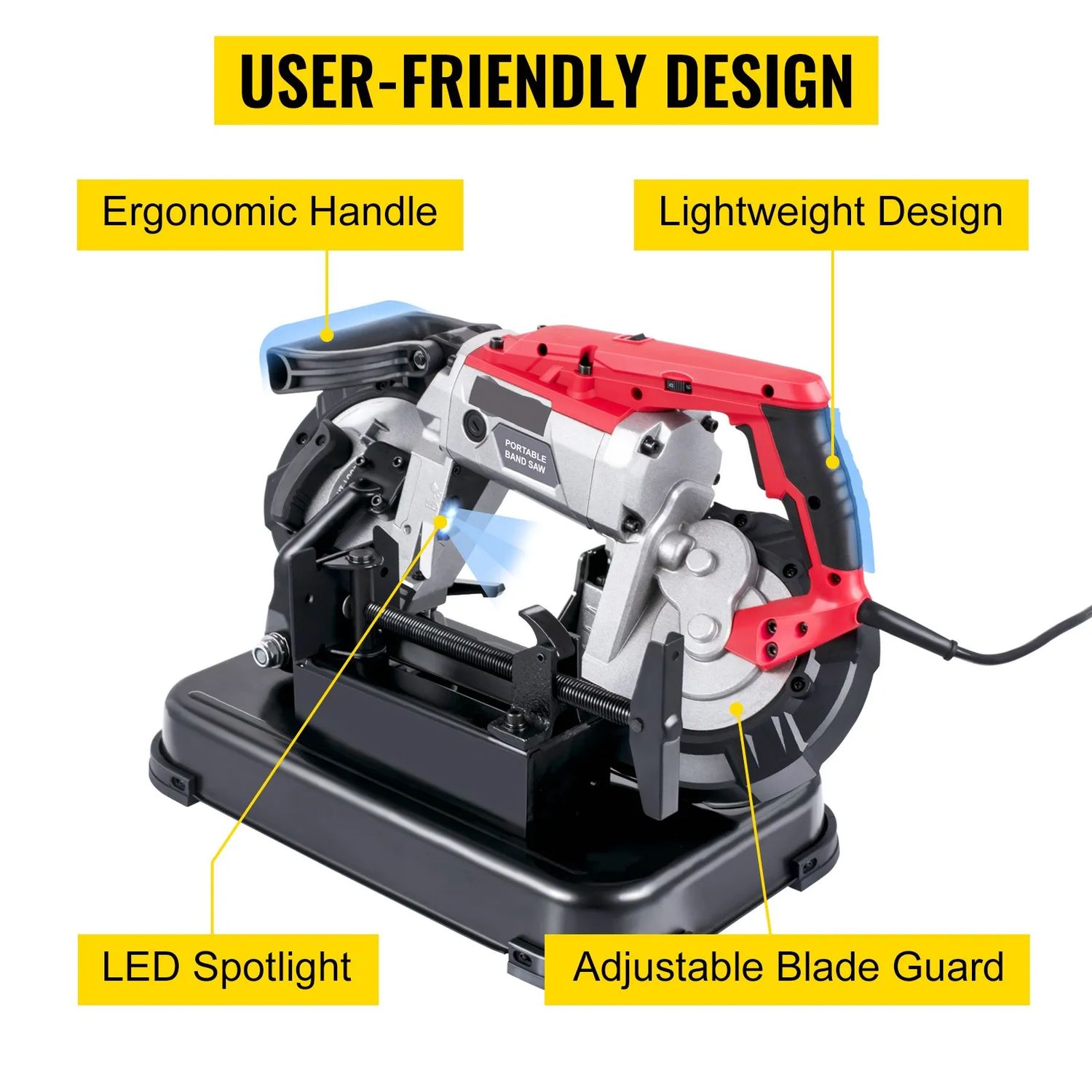 Portable 1100W Metal Cutting Band Saw with Adjustable Speed &amp; Swivel Base