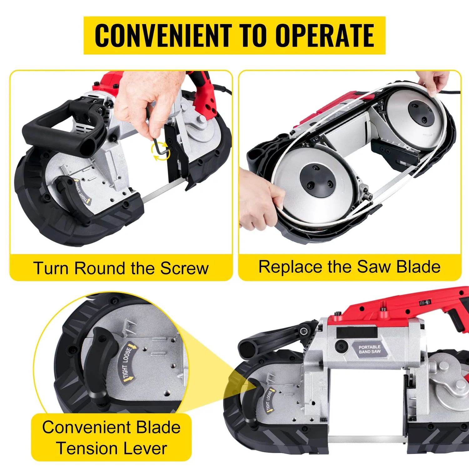 Portable 1100W Metal Cutting Band Saw with Adjustable Speed &amp; Swivel Base