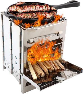 Folding Camping Stove with BBQ Grill Wood Burning
