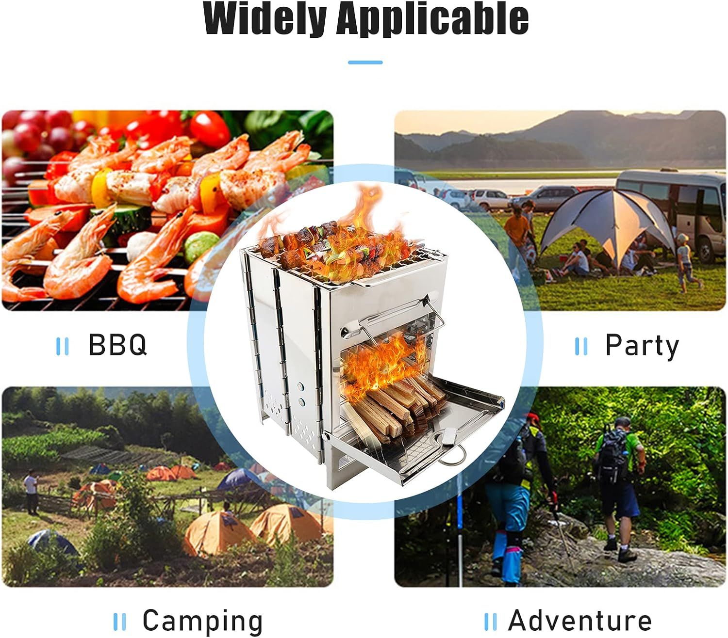 Folding Camping Stove with BBQ Grill Wood Burning