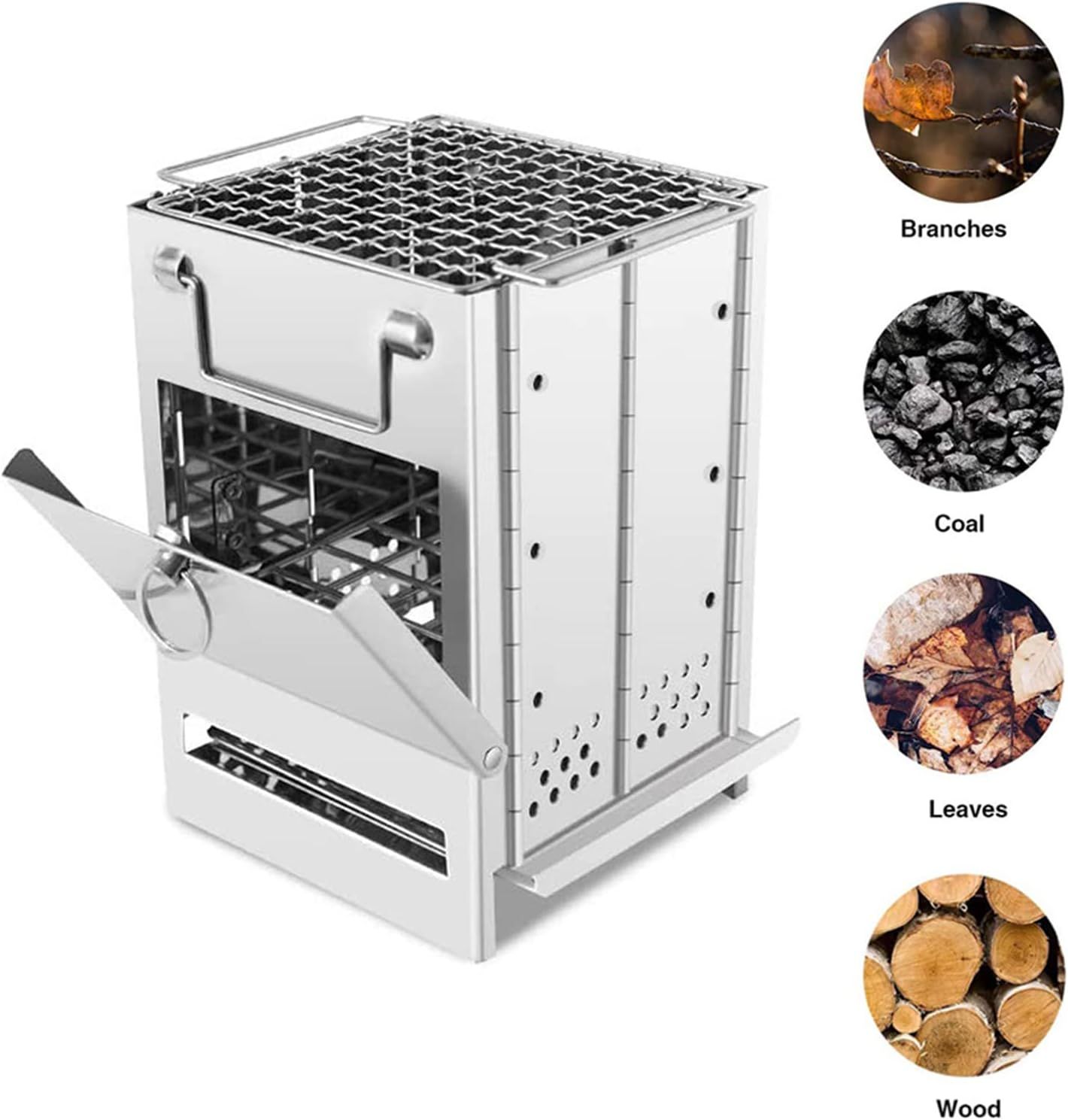 Folding Camping Stove with BBQ Grill Wood Burning